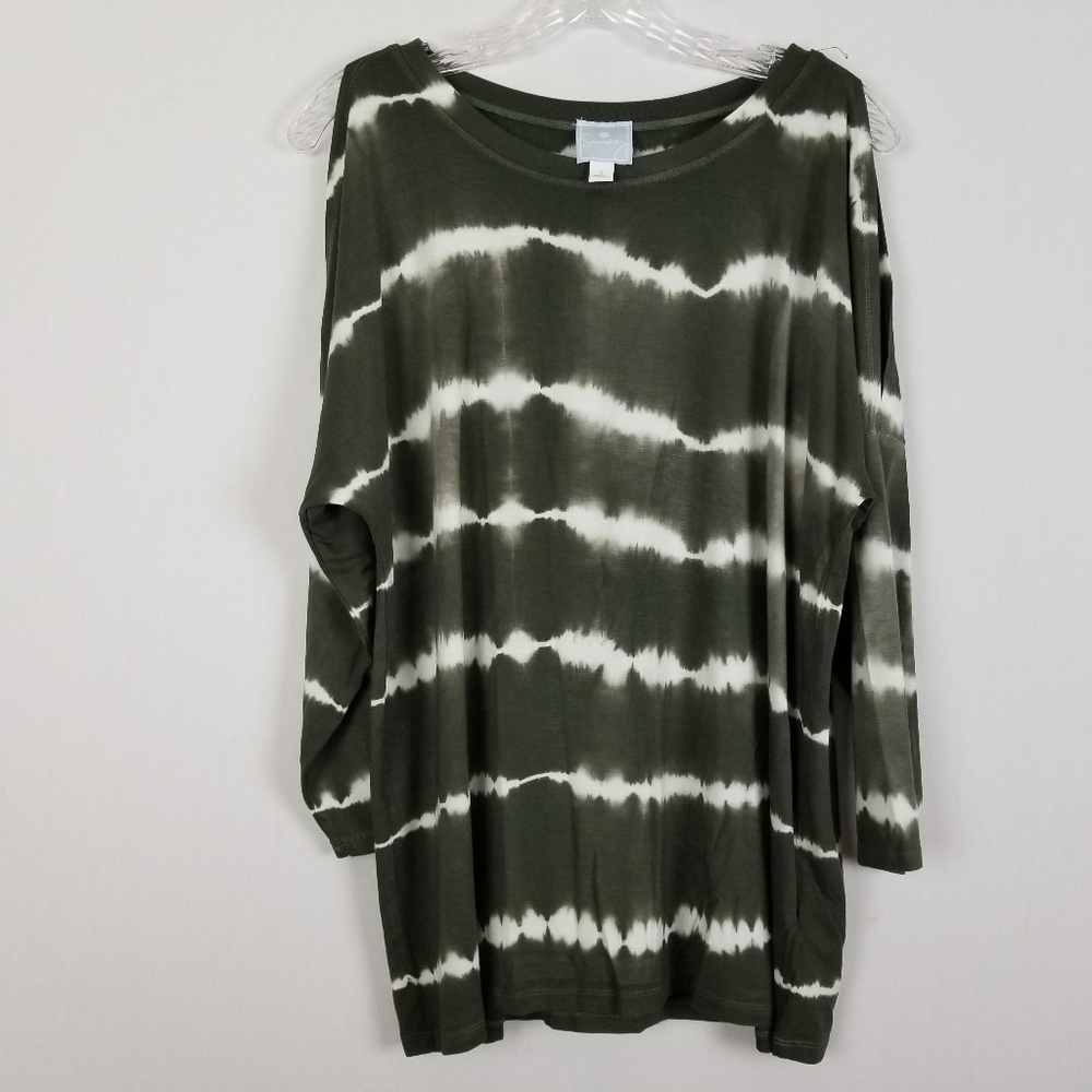 Sunday rayon and spandex green white tie dyed peek a boo sleeve tunic Sz S